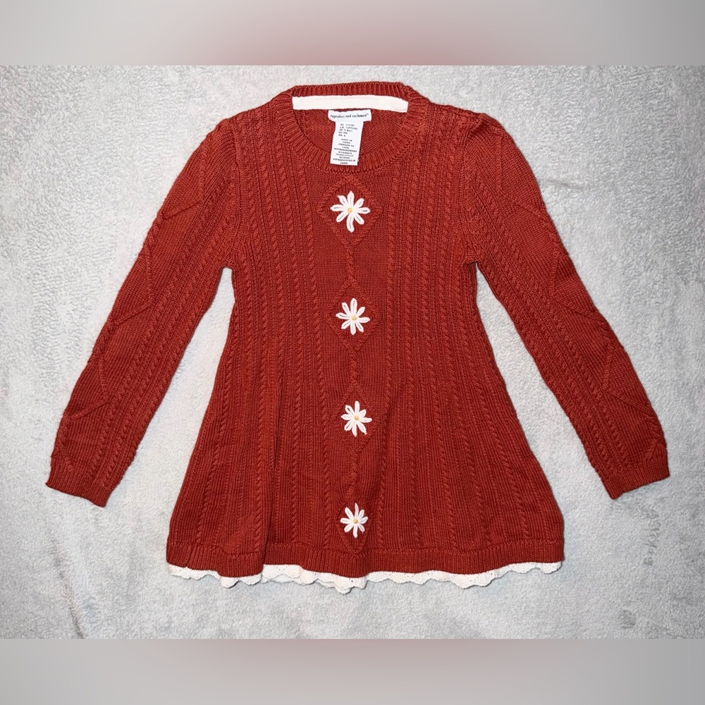 Girls Small 5/6 Cupcakes &‎ Cashmere Daisy Burnt Orange Cable knit Sweater Dress